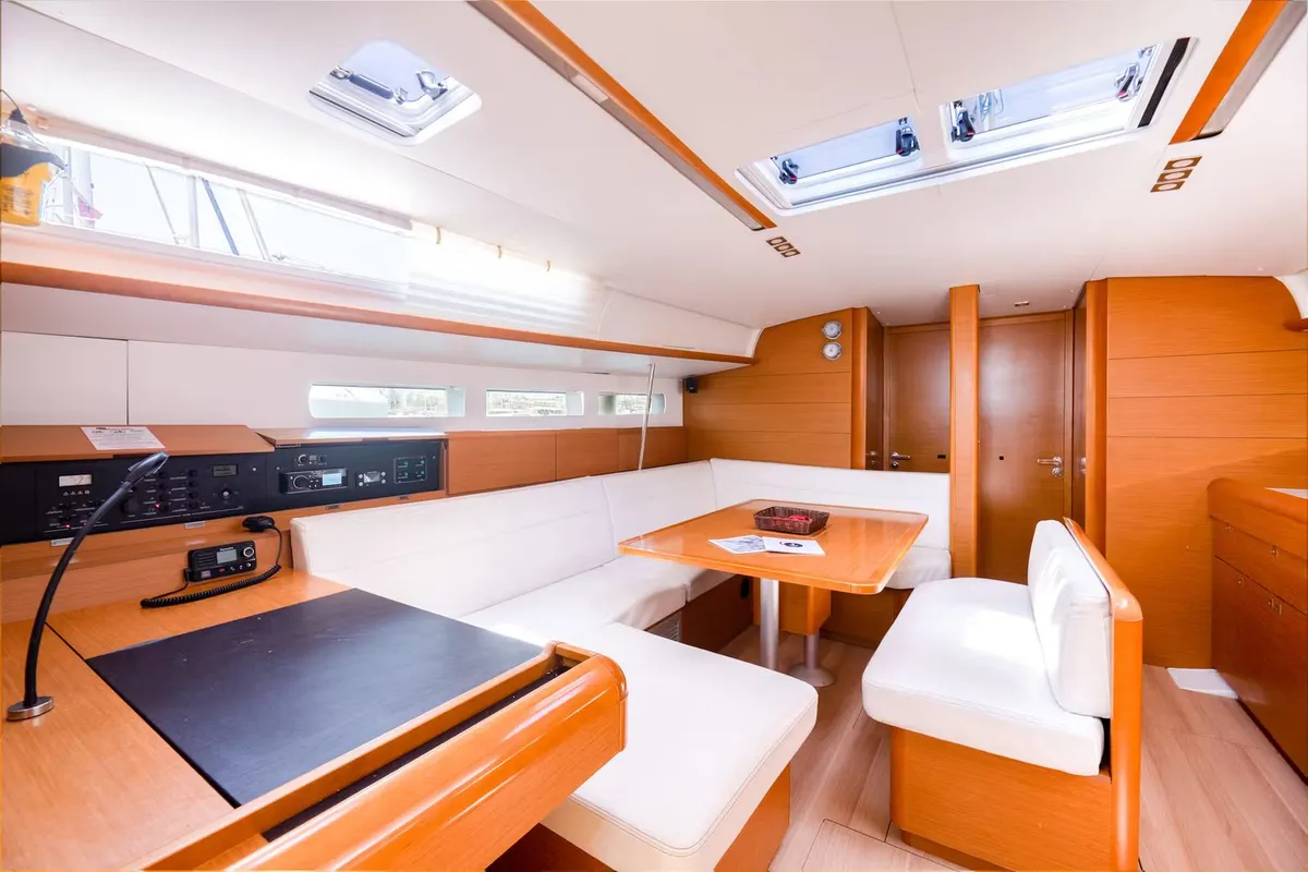 Salon of G.A.S. Newborn, a Jeanneau Sun Odyssey 440 sailboat at Municipal Unit of Lefkada, Greece