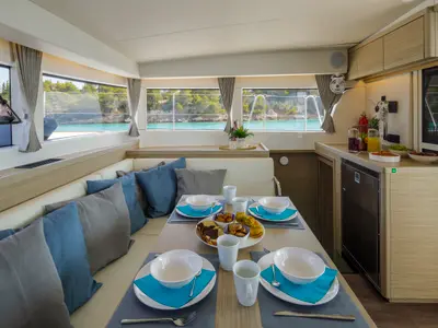 Salon of Demy, a Lagoon 40 catamaran at Kranidi, Greece
