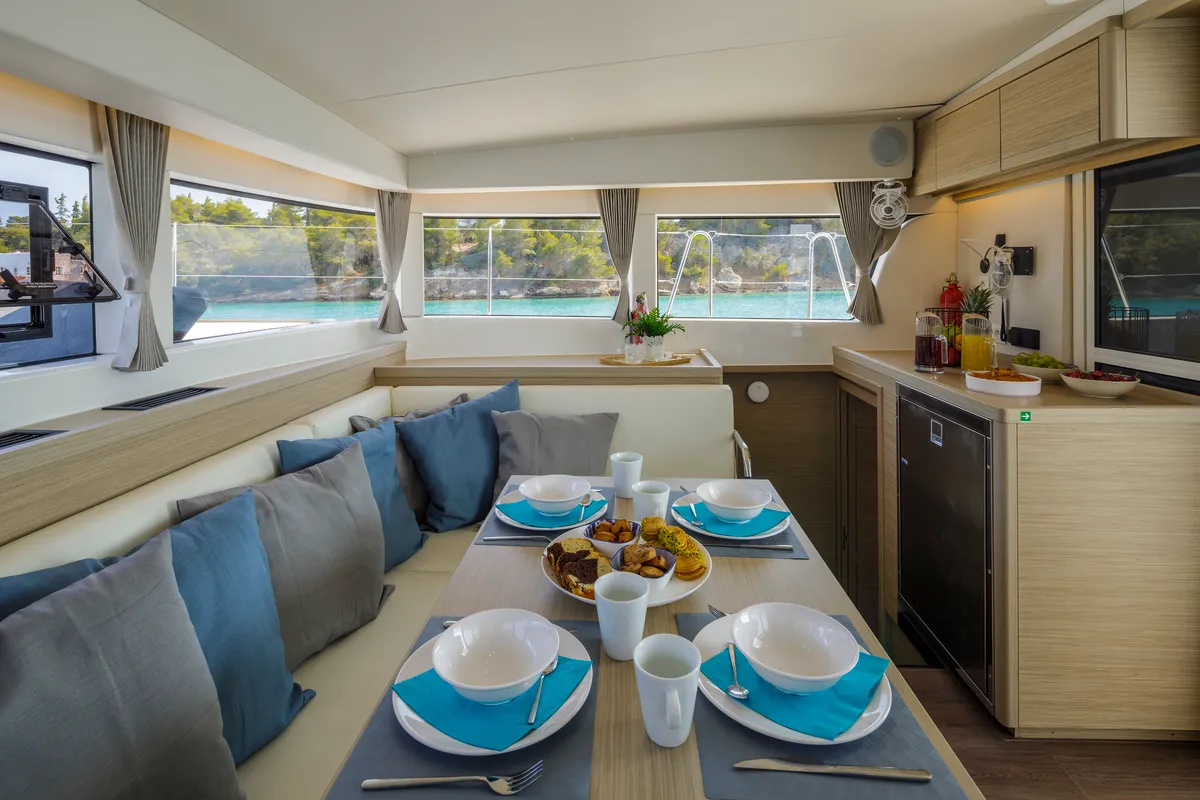 Salon of Demy, a Lagoon 40 catamaran at Kranidi, Greece