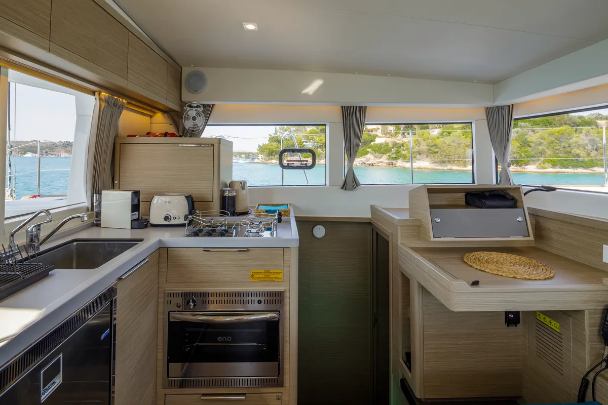 Galley of Demy, a Lagoon 40 catamaran at Kranidi, Greece