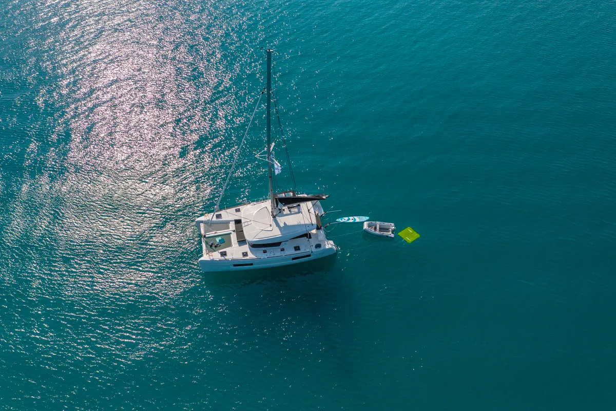 Exterior view of Demy, a Lagoon 40 catamaran at Kranidi, Greece