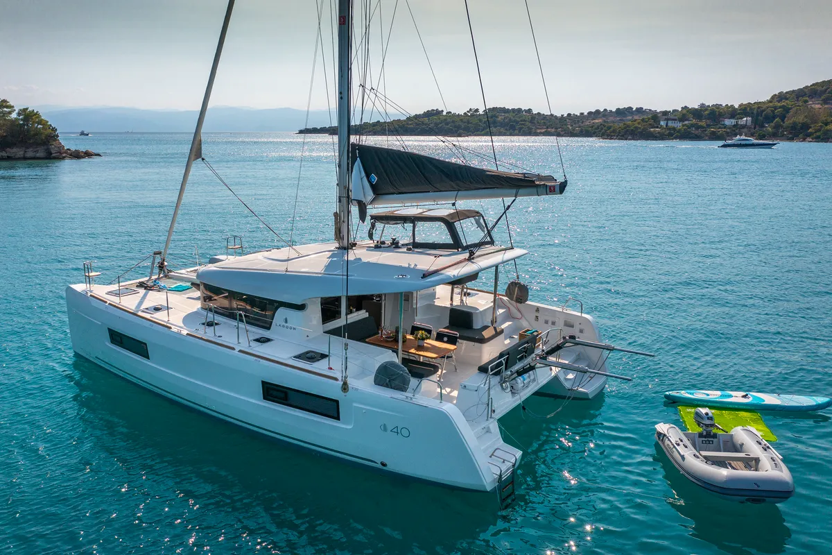 Exterior view of Demy, a Lagoon 40 catamaran at Kranidi, Greece
