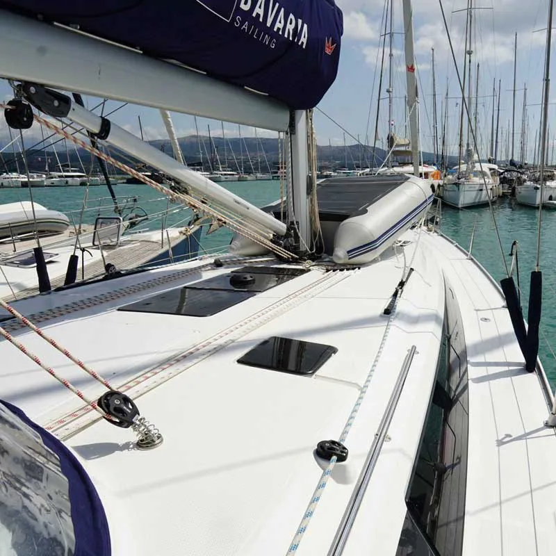 Deck of Sail La Vie, a Bavaria Cruiser 46 sailboat at Kavala, Greece