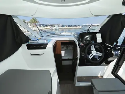 Cockpit of Freeya, a Beneteau Antares 9 OB motorboat at Grad Biograd na Moru, Croatia