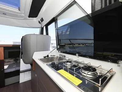 Galley of Freeya, a Beneteau Antares 9 OB motorboat at Grad Biograd na Moru, Croatia