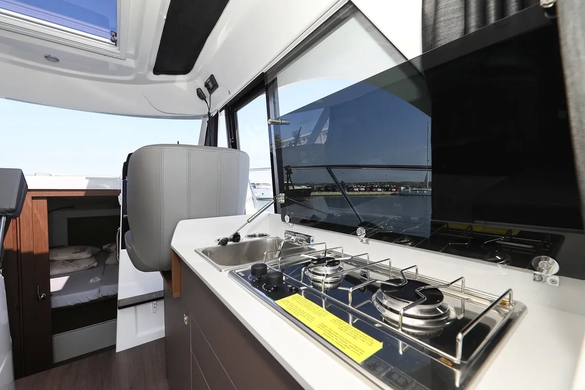 Galley of Freeya, a Beneteau Antares 9 OB motorboat at Grad Biograd na Moru, Croatia
