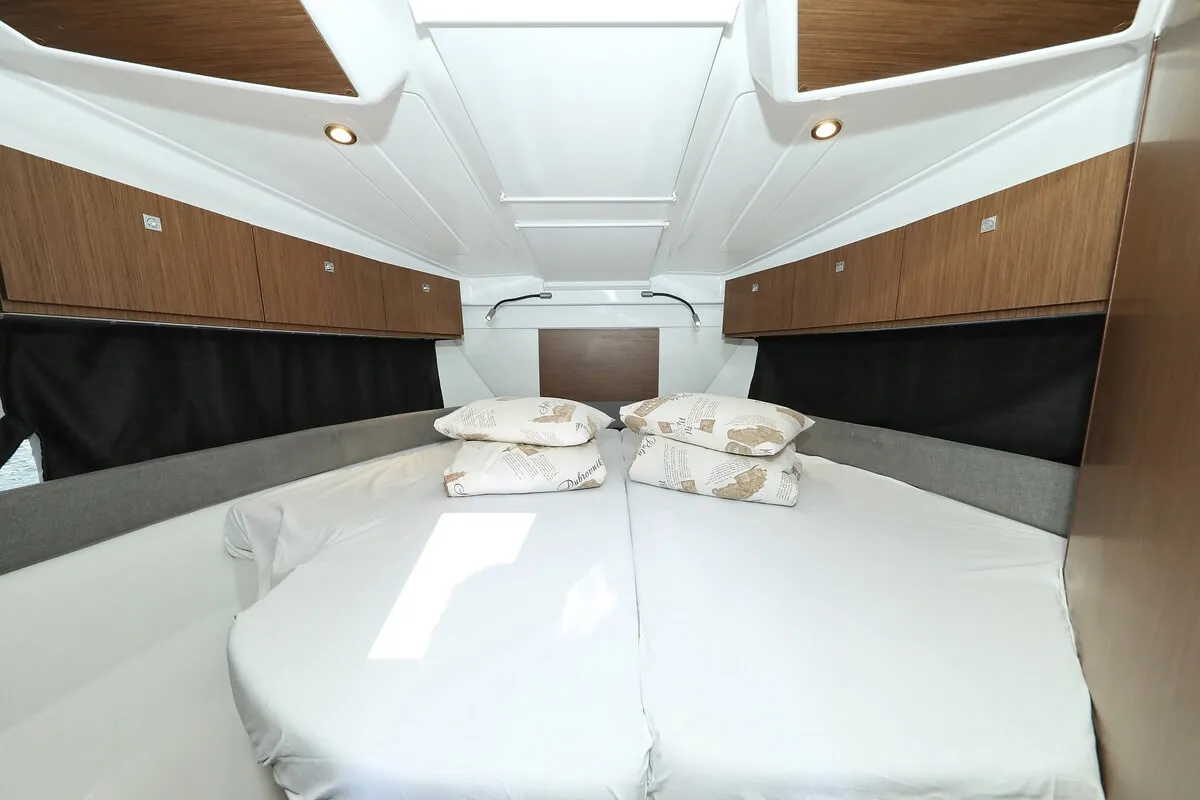 Cabin on Freeya, a Beneteau Antares 9 OB motorboat at Grad Biograd na Moru, Croatia