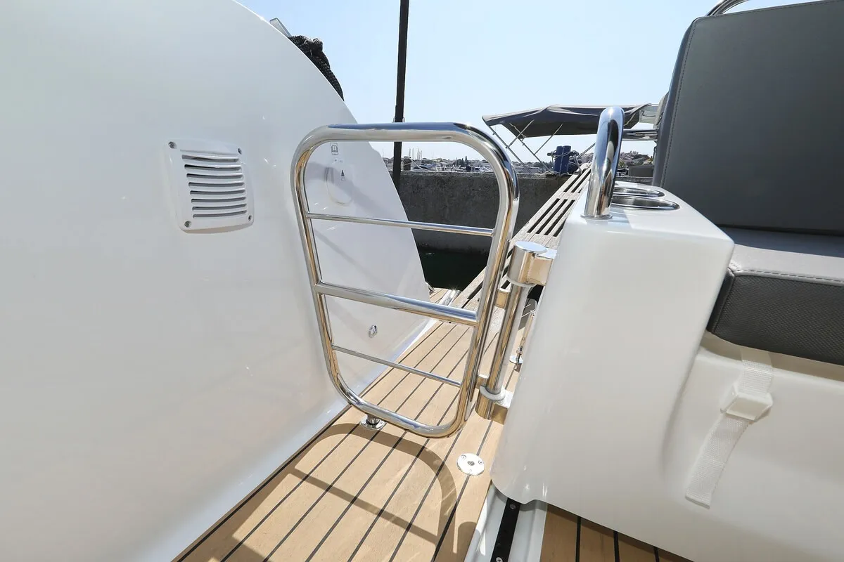Deck of Freeya, a Beneteau Antares 9 OB motorboat at Grad Biograd na Moru, Croatia