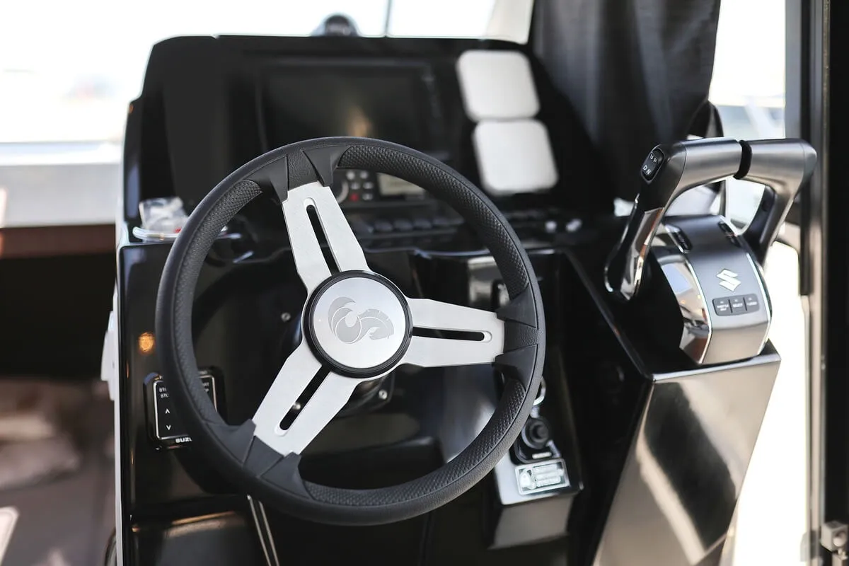Cockpit of Freeya, a Beneteau Antares 9 OB motorboat at Grad Biograd na Moru, Croatia