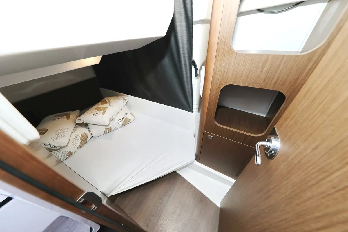 Cabin on Freeya, a Beneteau Antares 9 OB motorboat at Grad Biograd na Moru, Croatia