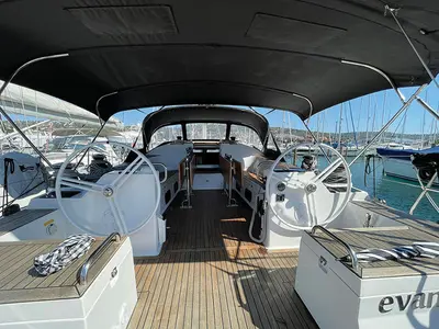Cockpit of Evana, a Elan Impression 50.1 sailboat at Grad Šibenik, Croatia