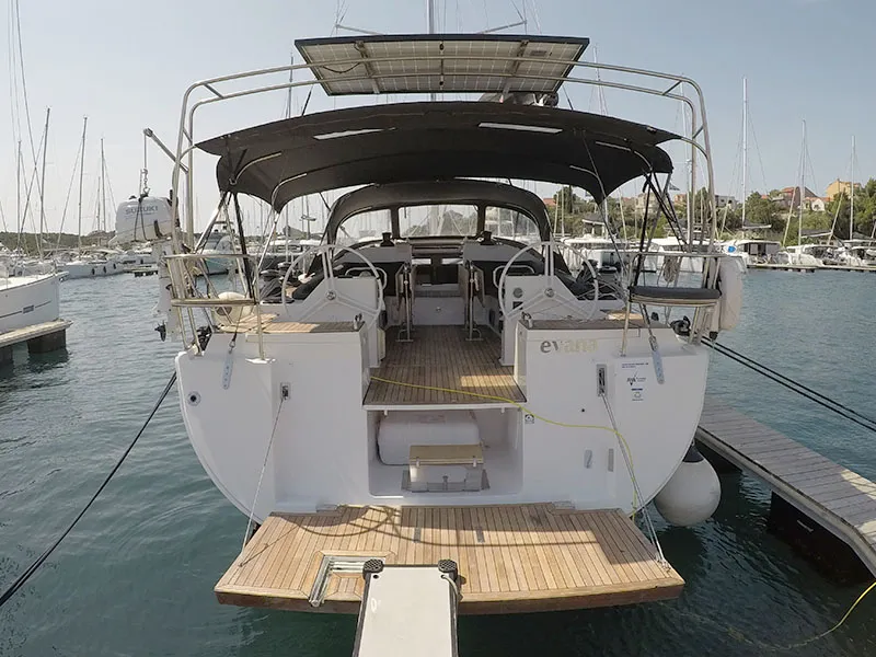Exterior view of Evana, a Elan Impression 50.1 sailboat at Grad Šibenik, Croatia