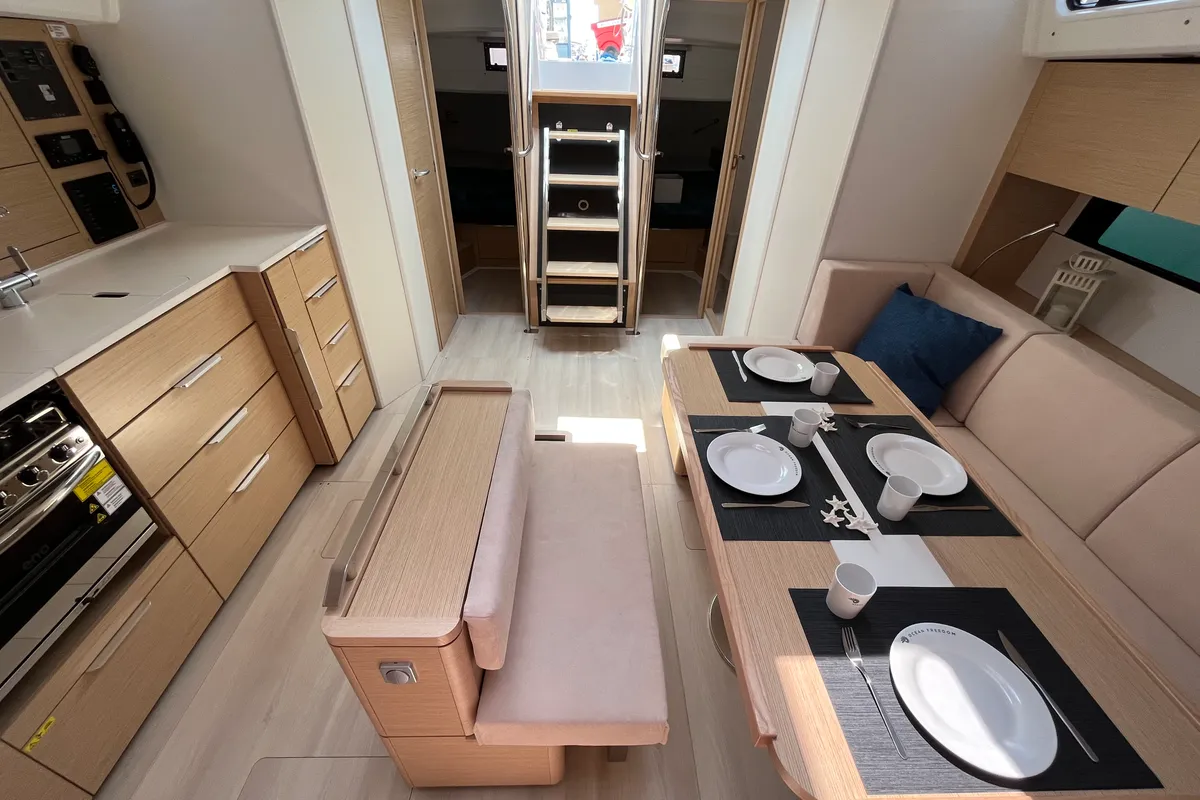 Salon of Time Off, a Hanse 460 sailboat at Rosignano Solvay, Italy