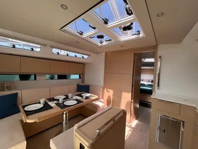 Salon of Time Off, a Hanse 460 sailboat at Rosignano Solvay, Italy