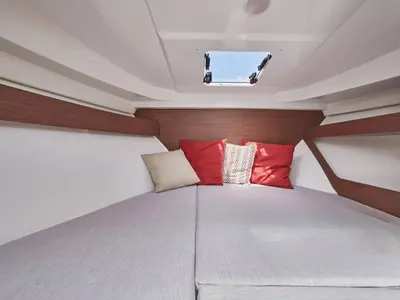 Cabin on Merry Fisher, a Jeanneau Merry Fisher 795 motorboat at Grad Vodice, Croatia
