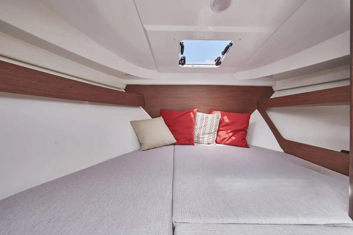 Cabin on Merry Fisher, a Jeanneau Merry Fisher 795 motorboat at Grad Vodice, Croatia