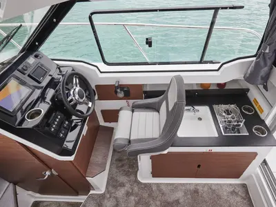 Cockpit of Merry Fisher, a Jeanneau Merry Fisher 795 motorboat at Grad Vodice, Croatia