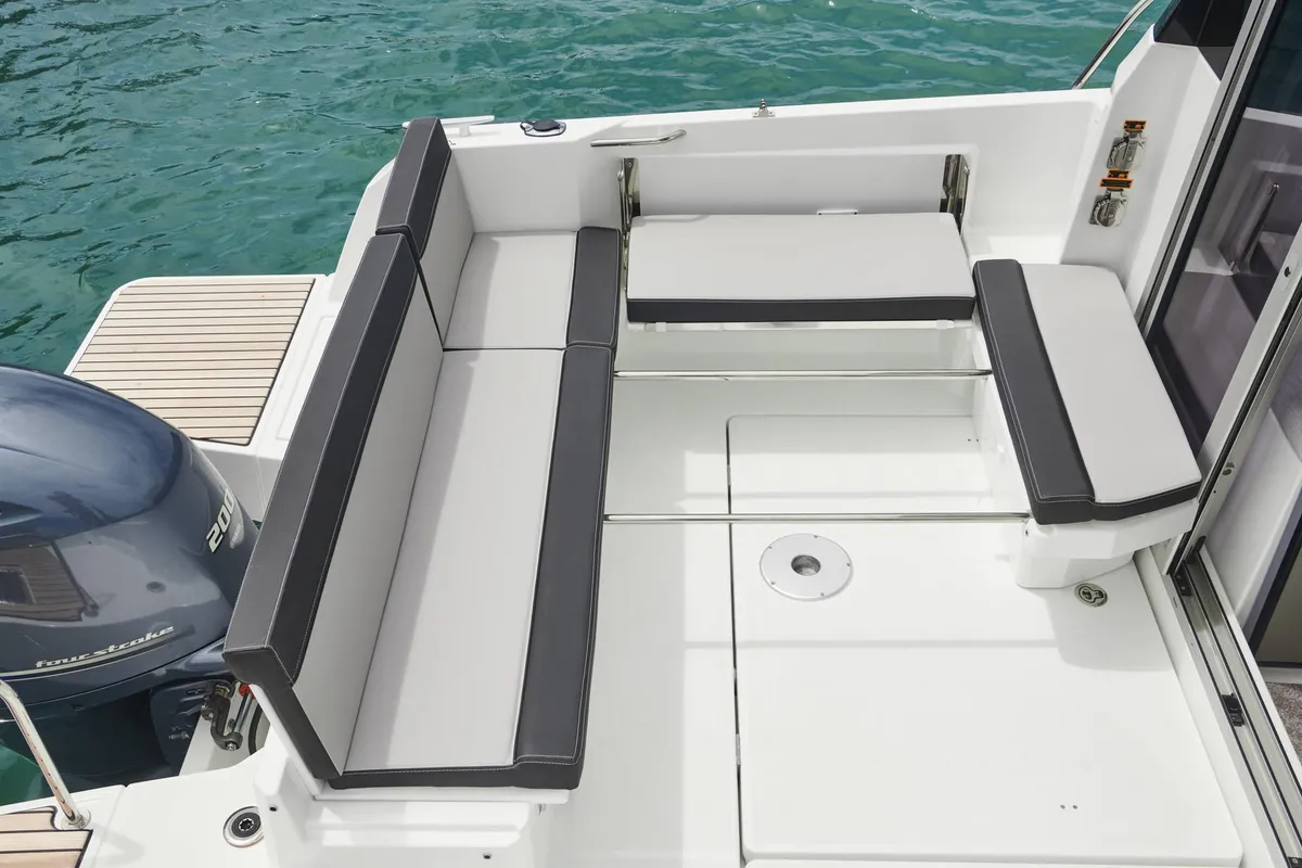 Deck of Merry Fisher, a Jeanneau Merry Fisher 795 motorboat at Grad Vodice, Croatia