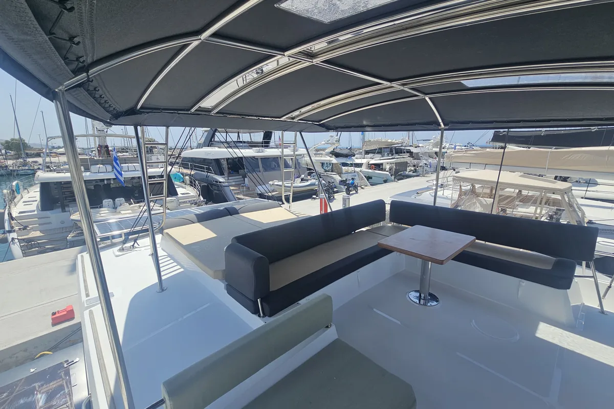 Deck of Destiny, a Bali 4.8 catamaran at Athens, Greece