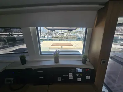 Cockpit of Destiny, a Bali 4.8 catamaran at Athens, Greece