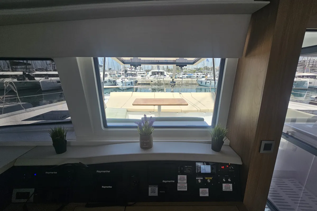 Cockpit of Destiny, a Bali 4.8 catamaran at Athens, Greece