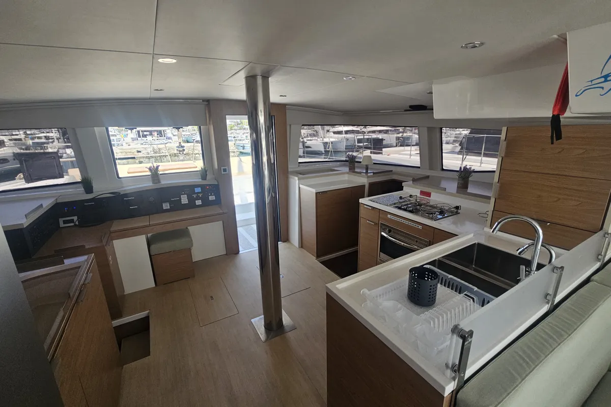 Salon of Destiny, a Bali 4.8 catamaran at Athens, Greece