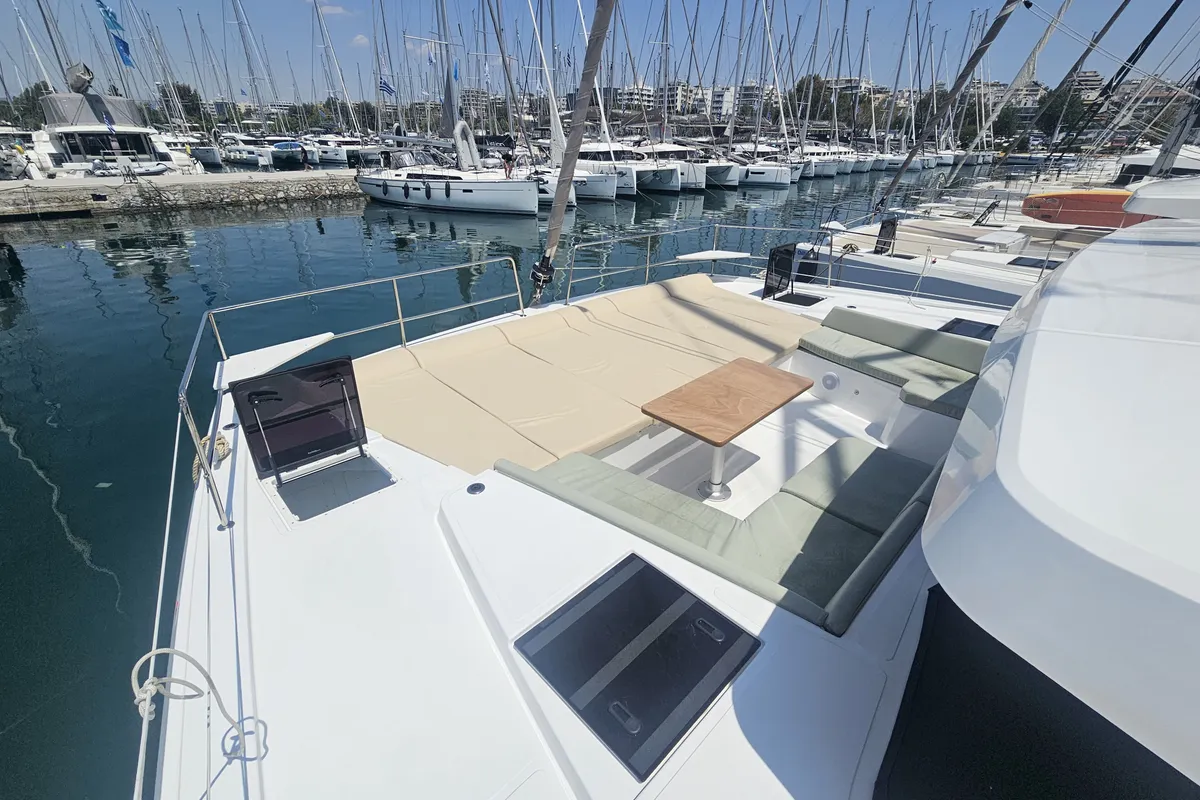 Deck of Destiny, a Bali 4.8 catamaran at Athens, Greece