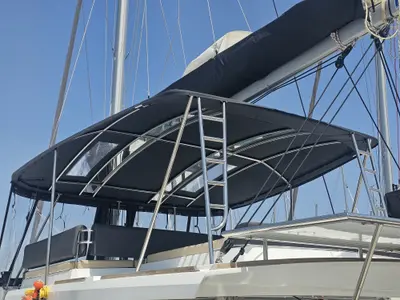Deck of Destiny, a Bali 4.8 catamaran at Athens, Greece