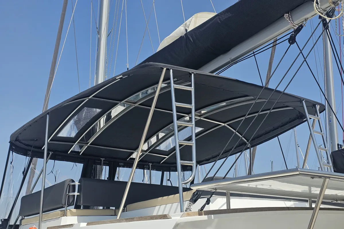 Deck of Destiny, a Bali 4.8 catamaran at Athens, Greece