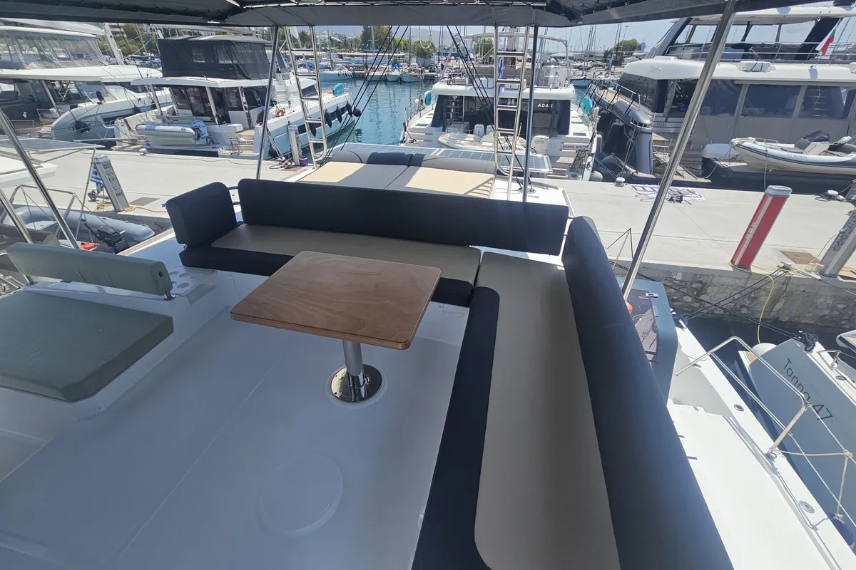 Deck of Destiny, a Bali 4.8 catamaran at Athens, Greece