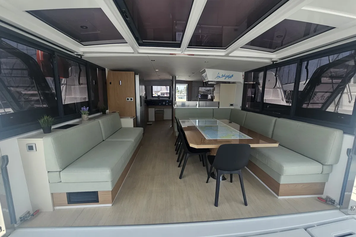 Salon of Destiny, a Bali 4.8 catamaran at Athens, Greece
