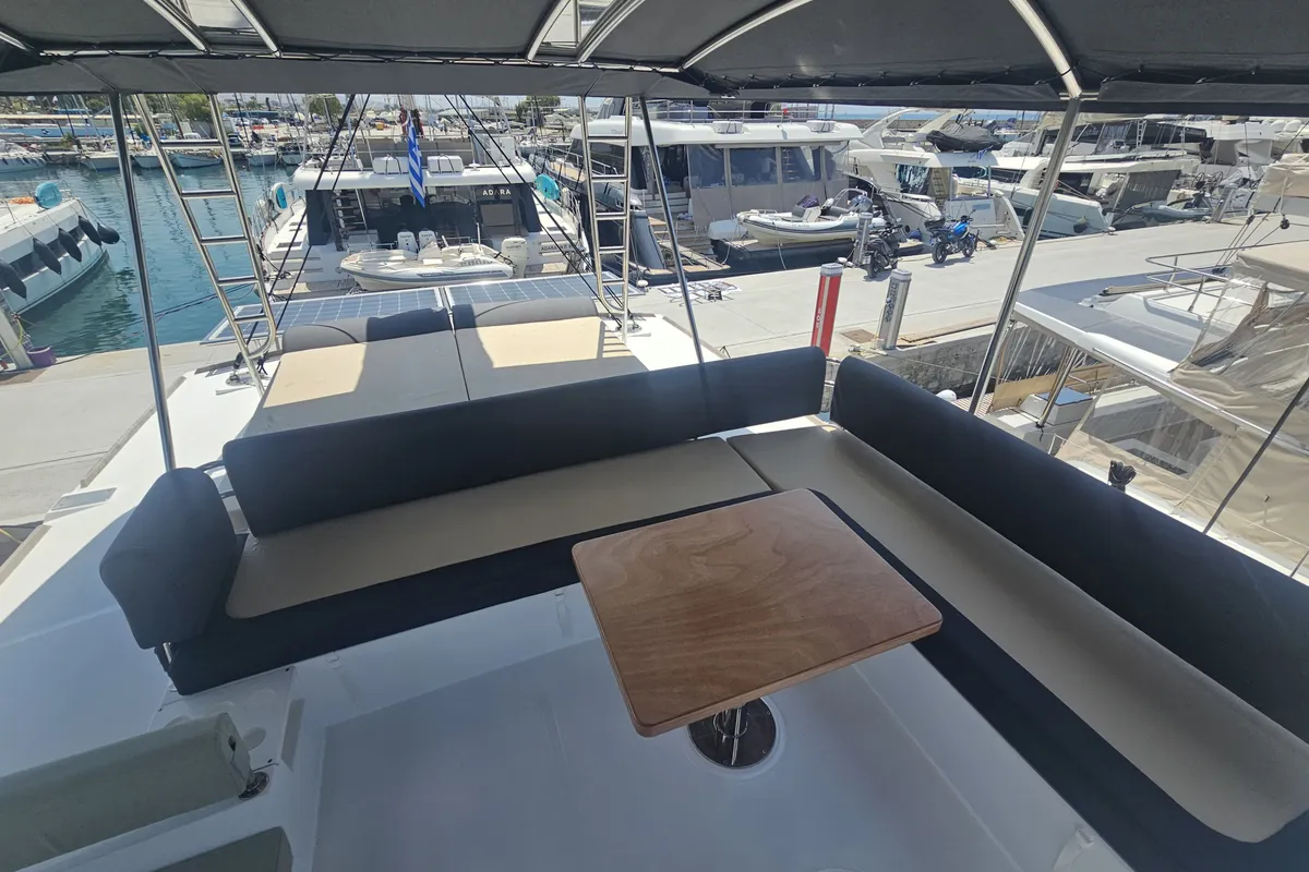 Deck of Destiny, a Bali 4.8 catamaran at Athens, Greece