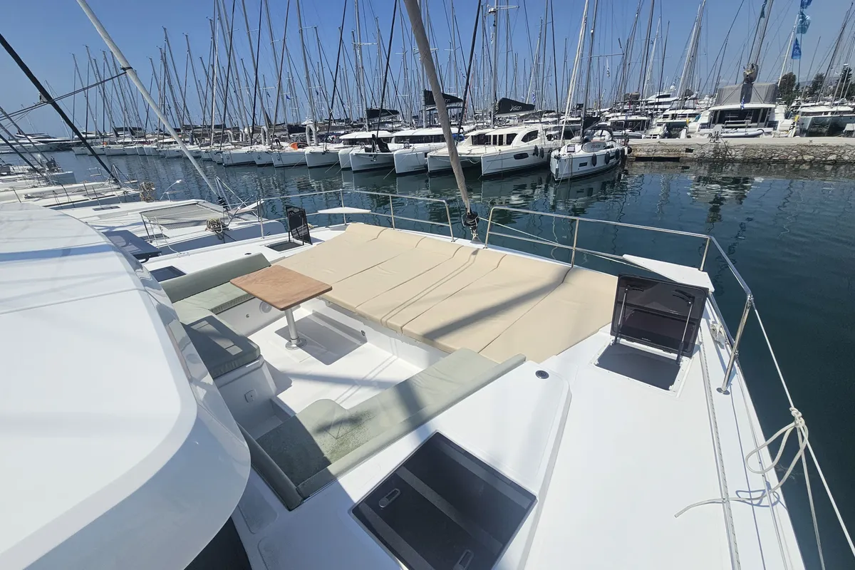 Deck of Destiny, a Bali 4.8 catamaran at Athens, Greece