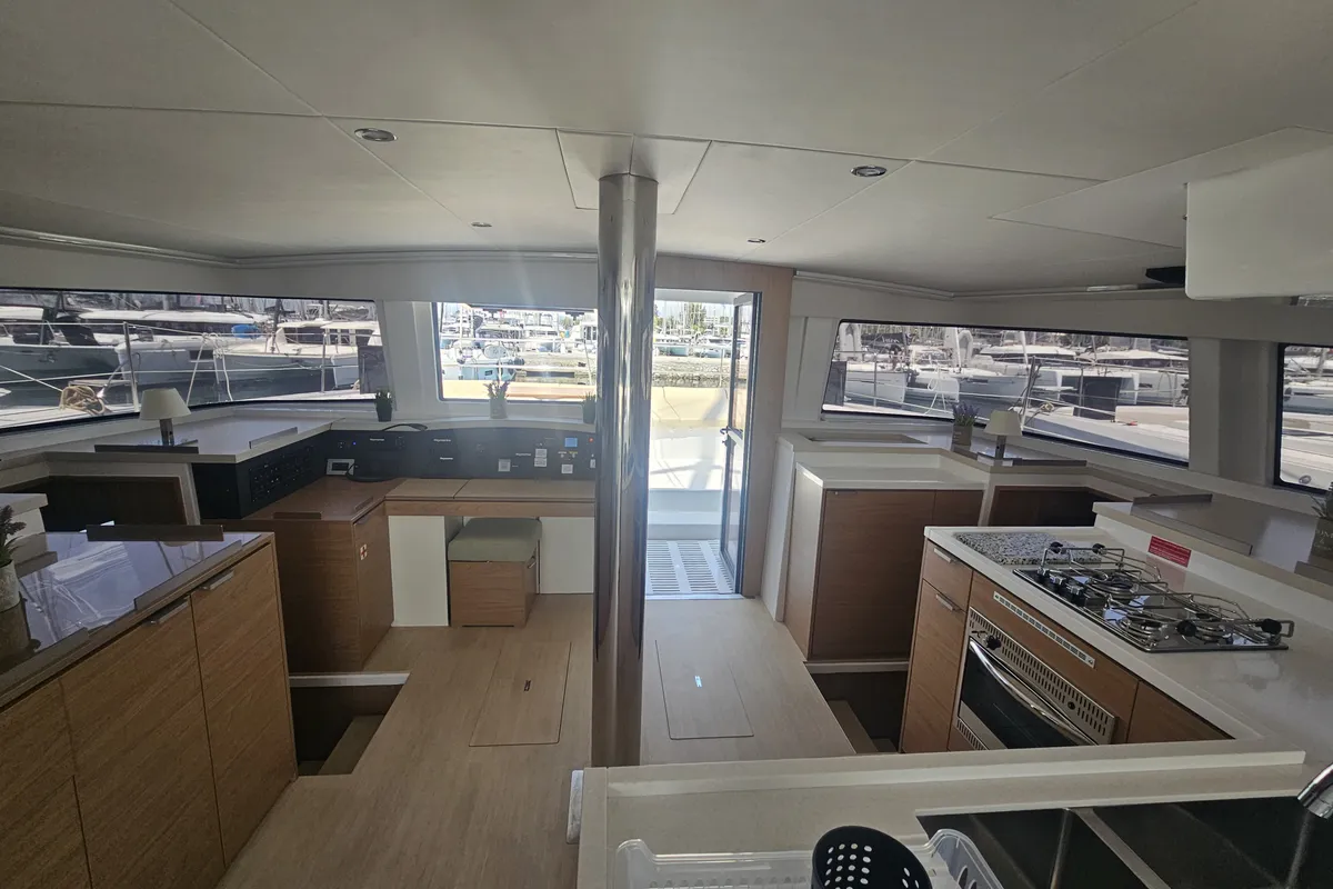 Salon of Destiny, a Bali 4.8 catamaran at Athens, Greece