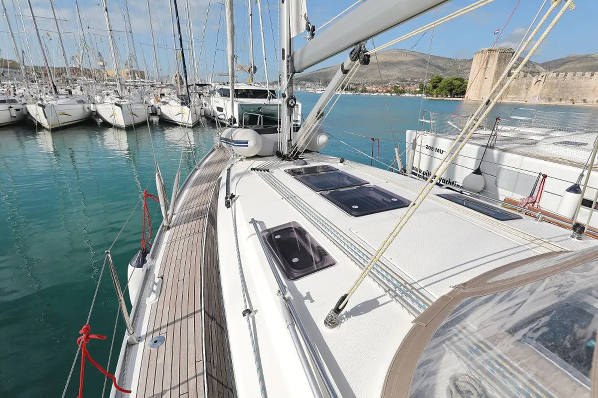 Deck of My Princess, a Bavaria Cruiser 37 sailboat at Grad Trogir, Croatia