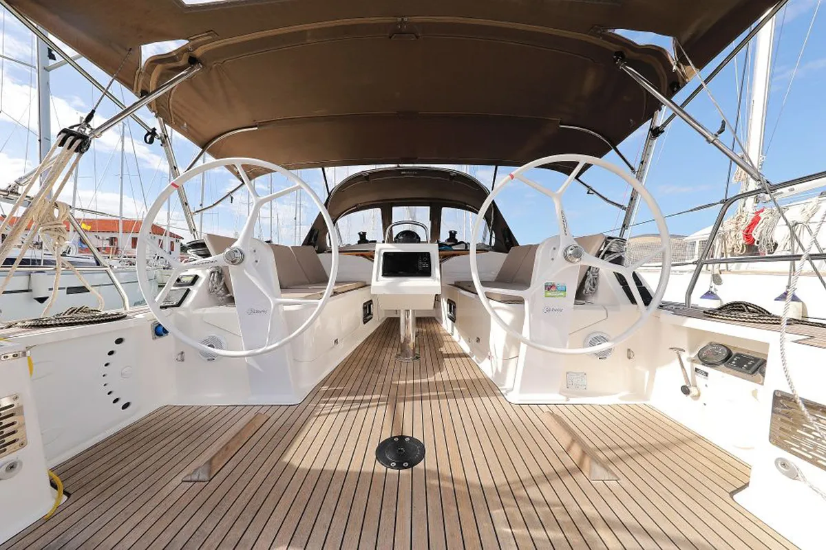 Cockpit of My Princess, a Bavaria Cruiser 37 sailboat at Grad Trogir, Croatia