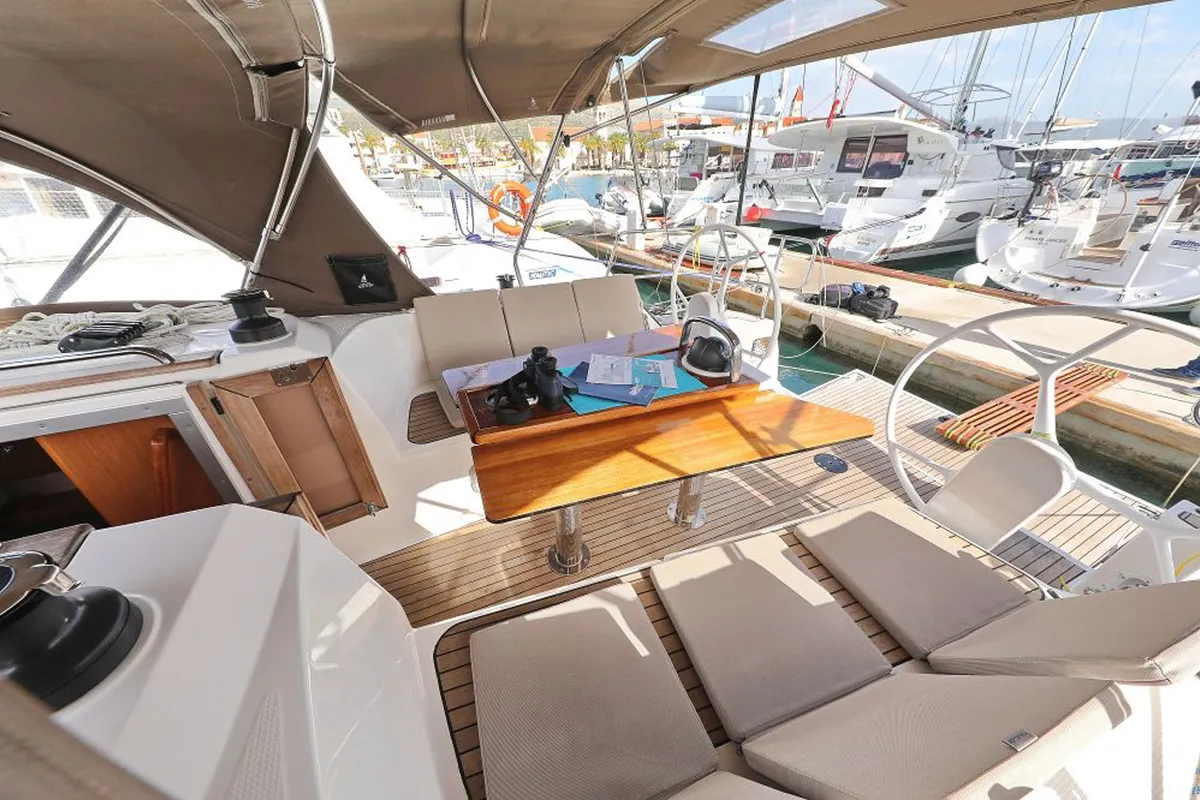 Deck of My Princess, a Bavaria Cruiser 37 sailboat at Grad Trogir, Croatia