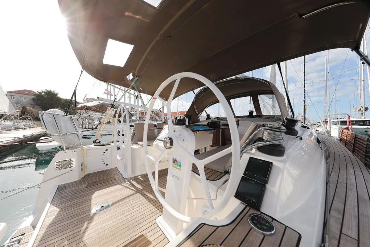 Cockpit of My Princess, a Bavaria Cruiser 37 sailboat at Grad Trogir, Croatia