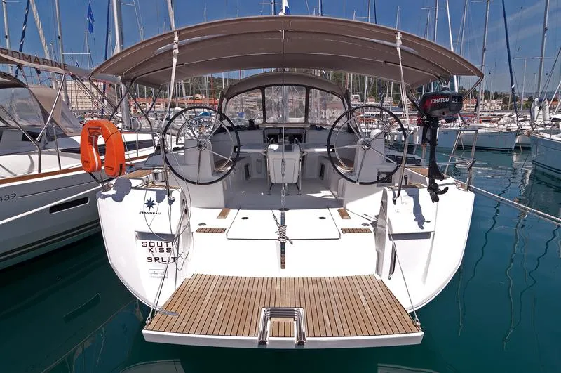 Exterior view of South Kiss, a Jeanneau Sun Odyssey 469 sailboat at Split, Croatia