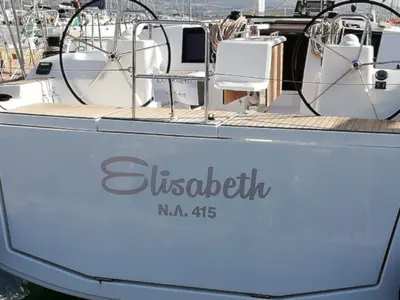 Cockpit of Elizabeth, a Dufour 460 Grand Large sailboat at Palairos, Greece