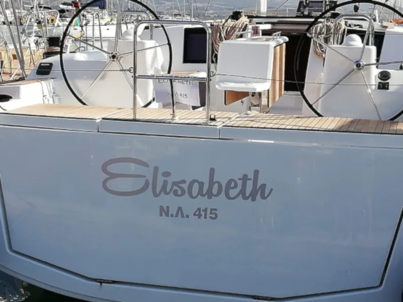 Cockpit of Elizabeth, a Dufour 460 Grand Large sailboat at Palairos, Greece