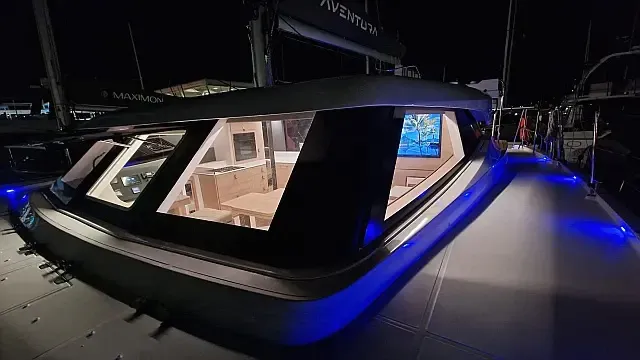 Exterior view of Cajha, a Aventura 45 catamaran at Seget Donji, Croatia