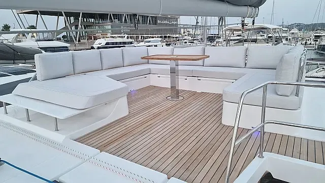Deck of Cajha, a Aventura 45 catamaran at Seget Donji, Croatia