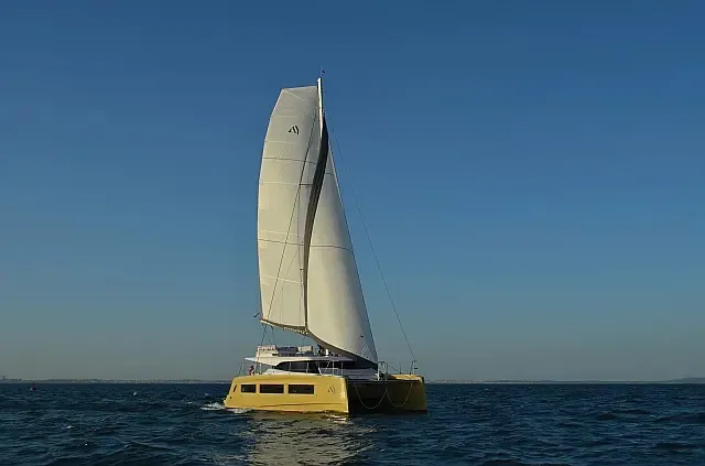 Exterior view of Cajha, a Aventura 45 catamaran at Seget Donji, Croatia