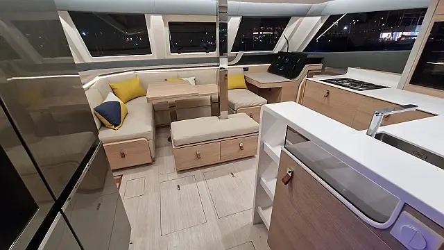 Salon of Cajha, a Aventura 45 catamaran at Seget Donji, Croatia