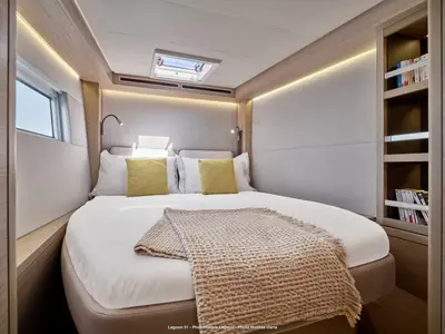 Cabin on Mythos, a Lagoon 51 catamaran at Lavreotiki, Greece
