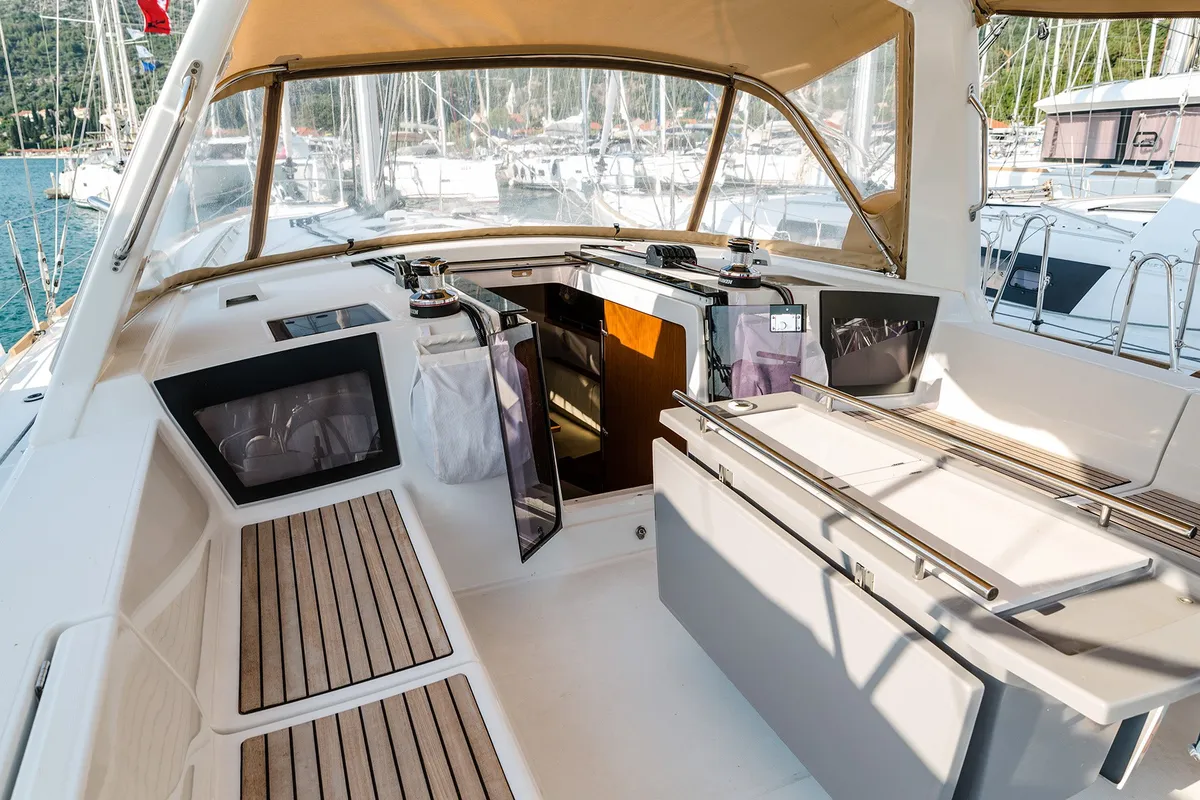 Cockpit of Soul, a Beneteau Oceanis 45 sailboat at Tivat, Montenegro