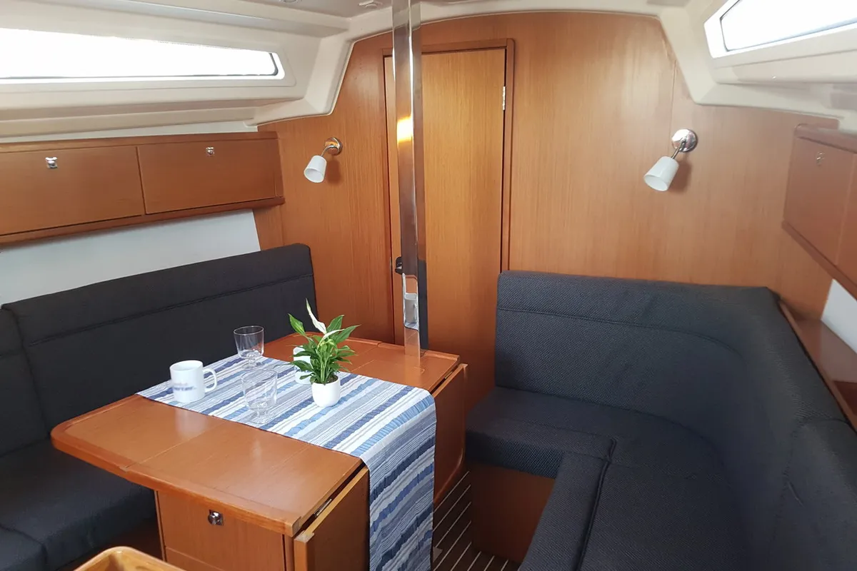 Salon of Theia, a Bavaria Cruiser 34 sailboat at Punat, Croatia