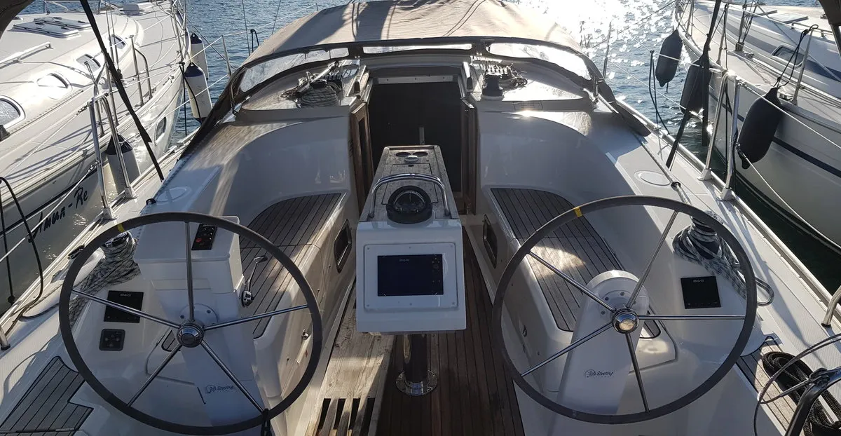 Cockpit of Theia, a Bavaria Cruiser 34 sailboat at Punat, Croatia
