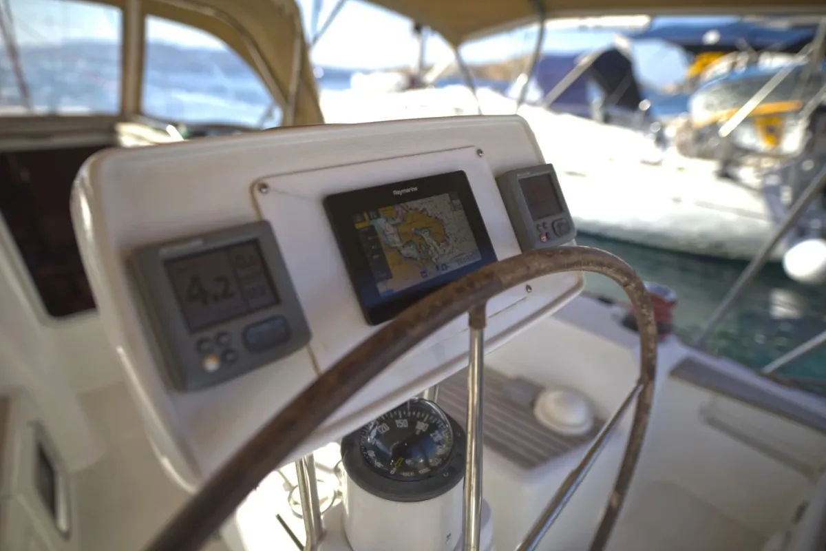Cabin on Candy, a Jeanneau Sun Odyssey 36i sailboat at Municipal Unit of Megara, Greece